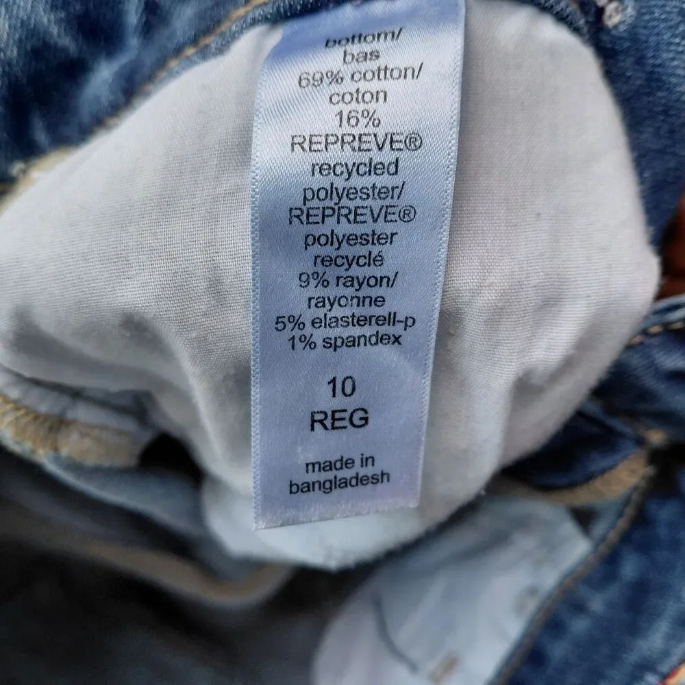 Edgely Flare Jeans Womens 10 Blue Denim High Rise Front Seam Raw Hem Comfort